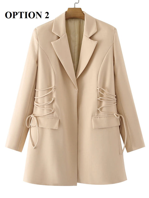 New Style Notched Collar Long Sleeve Solid Minimalist Bandage Blazer CODE: KAR1714