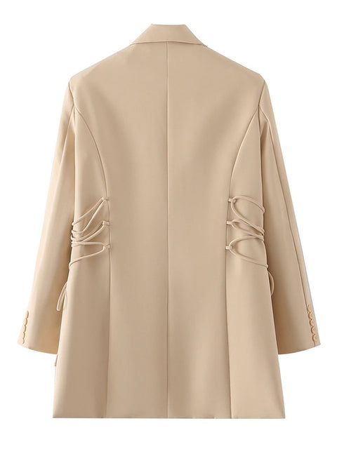 New Style Notched Collar Long Sleeve Solid Minimalist Bandage Blazer CODE: KAR1714