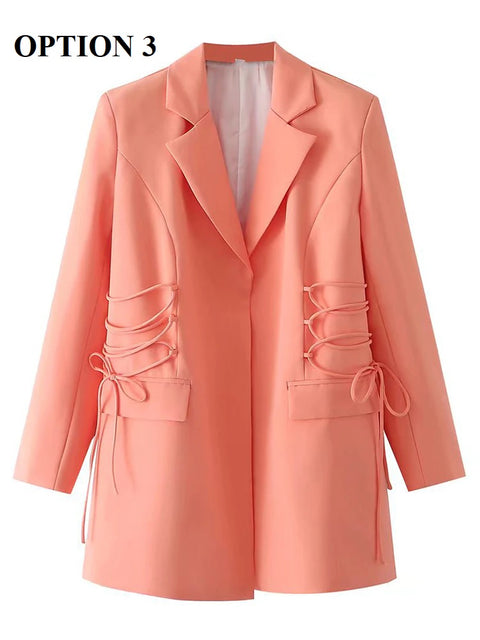 New Style Notched Collar Long Sleeve Solid Minimalist Bandage Blazer CODE: KAR1714