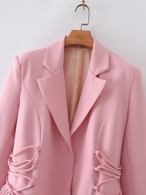 New Style Notched Collar Long Sleeve Solid Minimalist Bandage Blazer CODE: KAR1714
