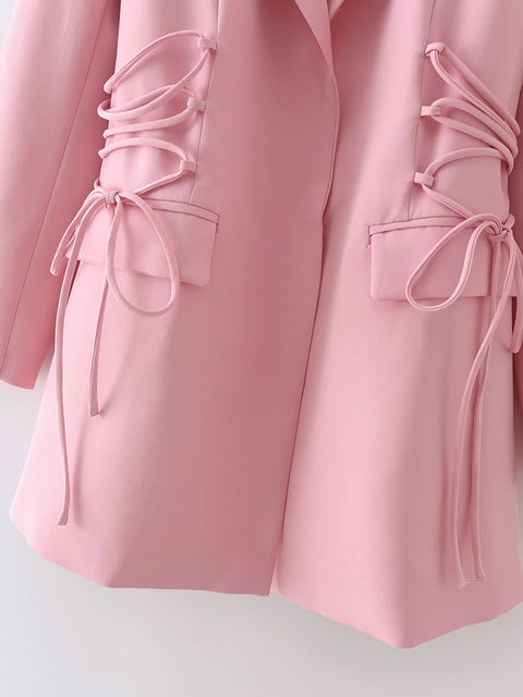 New Style Notched Collar Long Sleeve Solid Minimalist Bandage Blazer CODE: KAR1714