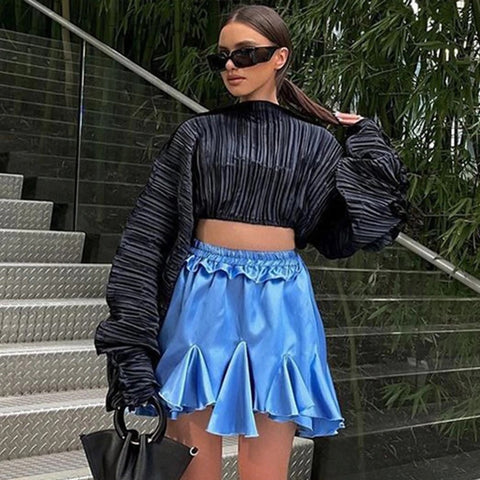 Winter Striped Sexy Neck Lace Up Long Sleeve Crop Top CODE: KAR1716