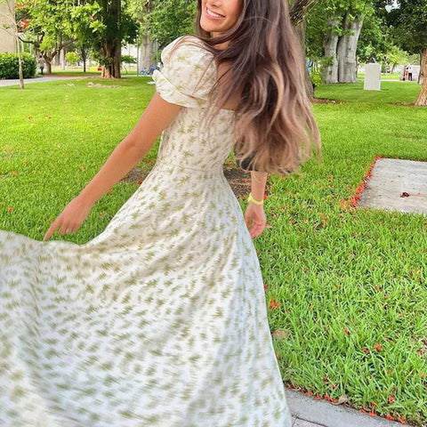 Summer Floral Short Sleeve Sexy Swing Flower Print Lace Up Maxi Long Dress CODE: KAR1726