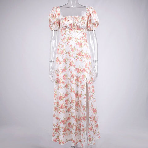 Summer Floral Short Sleeve Sexy Swing Flower Print Lace Up Maxi Long Dress CODE: KAR1726