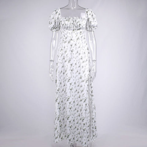 Summer Floral Short Sleeve Sexy Swing Flower Print Lace Up Maxi Long Dress CODE: KAR1726