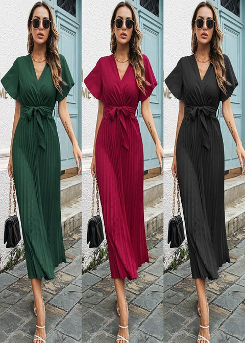 Summer Leisure Lotus Leaf Sleeve with Large Lace and Pleated Long Fashionable Dress CODE: KAR1729
