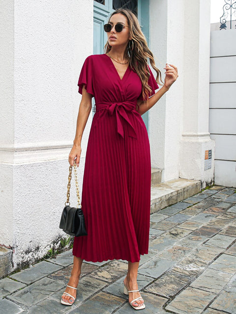 Summer Leisure Lotus Leaf Sleeve with Large Lace and Pleated Long Fashionable Dress CODE: KAR1729