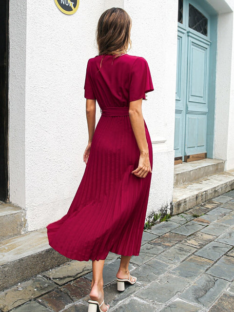 Summer Leisure Lotus Leaf Sleeve with Large Lace and Pleated Long Fashionable Dress CODE: KAR1729