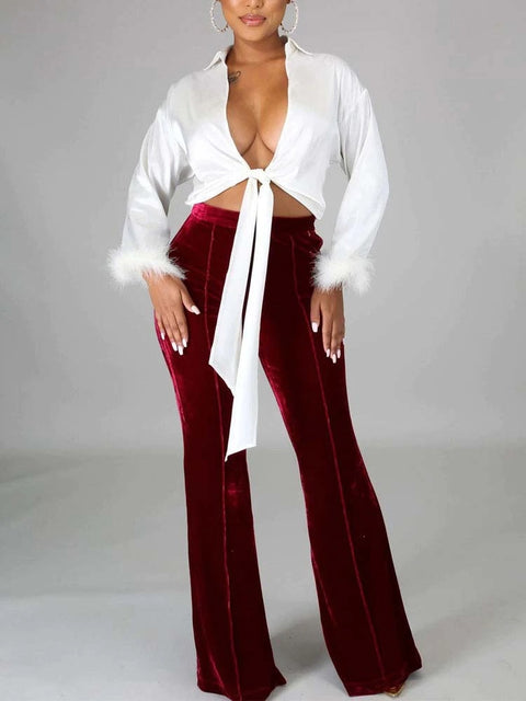 Autumn Winter Velour Flared Bell Bottom High Waist Pant CODE: KAR1730