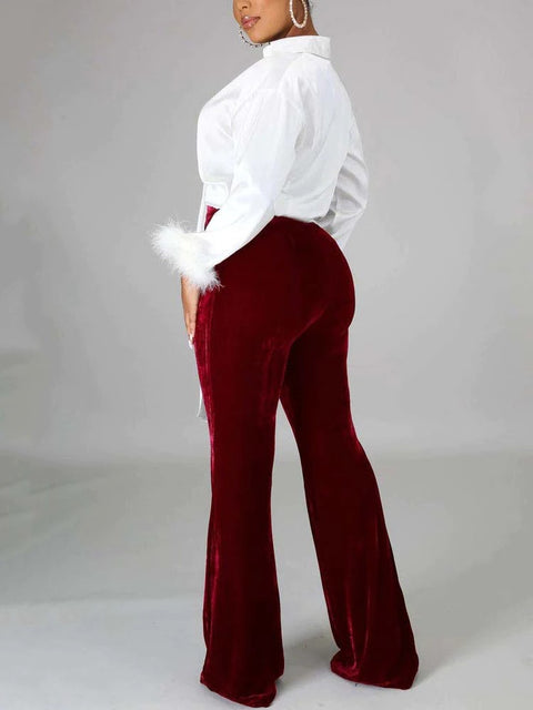 Autumn Winter Velour Flared Bell Bottom High Waist Pant CODE: KAR1730