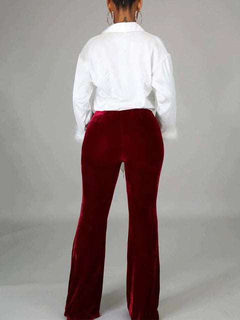 Autumn Winter Velour Flared Bell Bottom High Waist Pant CODE: KAR1730