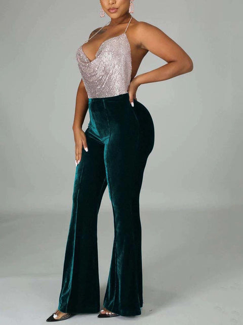 Autumn Winter Velour Flared Bell Bottom High Waist Pant CODE: KAR1730