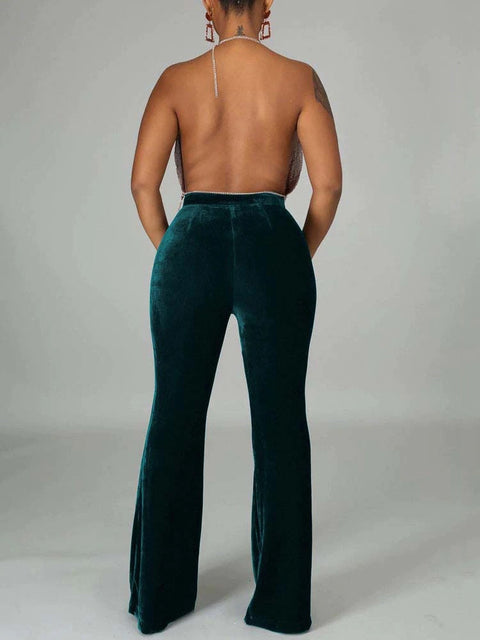 Autumn Winter Velour Flared Bell Bottom High Waist Pant CODE: KAR1730