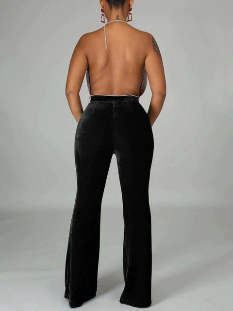 Autumn Winter Velour Flared Bell Bottom High Waist Pant CODE: KAR1730