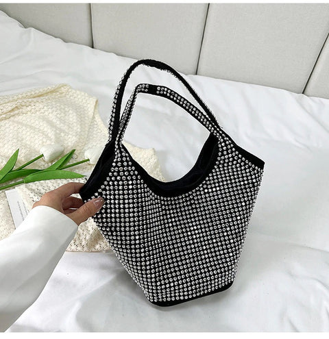New One Shoulder Fashion Trend Bright Diamond Large Capacity Bucket Bag  CODE: KAR1731