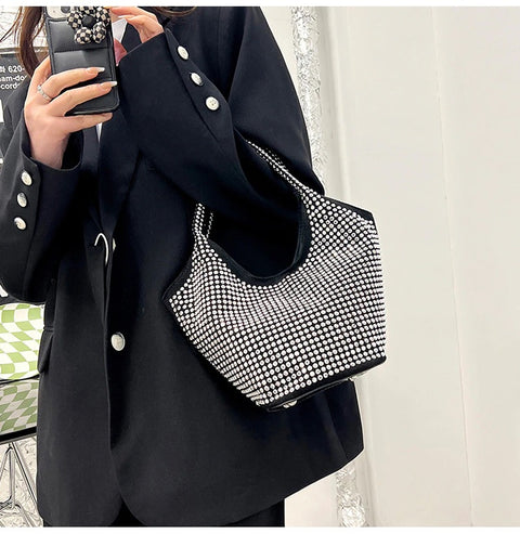 New One Shoulder Fashion Trend Bright Diamond Large Capacity Bucket Bag  CODE: KAR1731