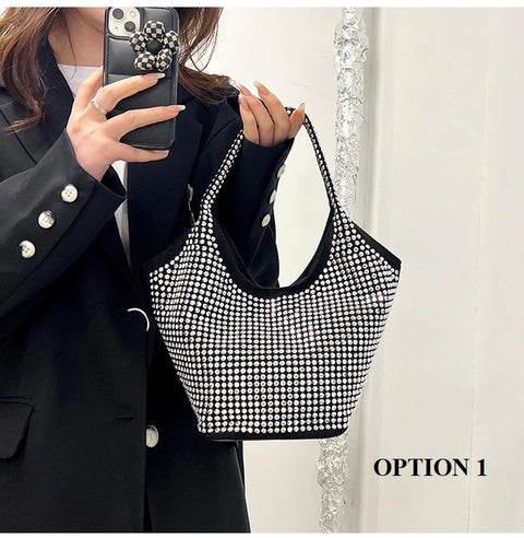 New One Shoulder Fashion Trend Bright Diamond Large Capacity Bucket Bag  CODE: KAR1731