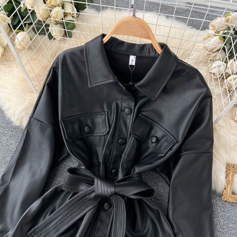 New Fashion  Belt Waist Long-sleeved Single Breasted Jacket CODE: KAR1736