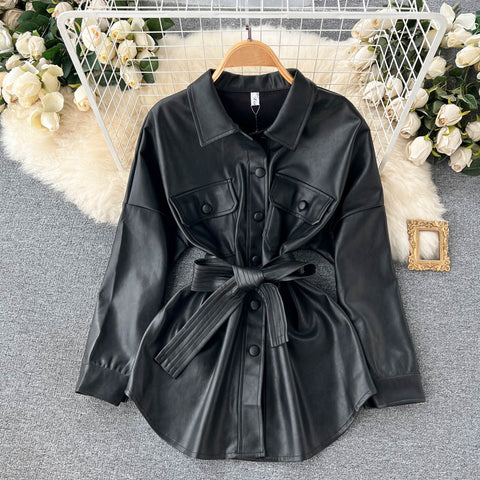 New Fashion  Belt Waist Long-sleeved Single Breasted Jacket CODE: KAR1736