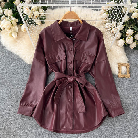 New Fashion  Belt Waist Long-sleeved Single Breasted Jacket CODE: KAR1736