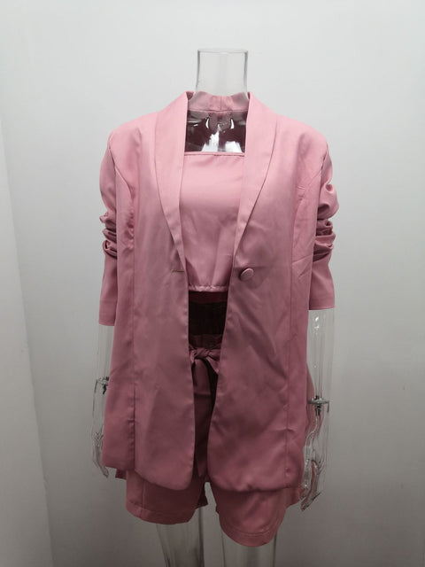 Summer Fashion Elegant Inside Vest Top Blazer and High Waist Short 3piece Set CODE: KAR1738