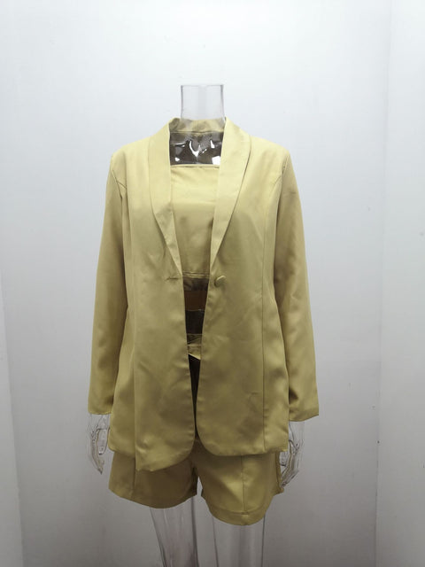 Summer Fashion Elegant Inside Vest Top Blazer and High Waist Short 3piece Set CODE: KAR1738