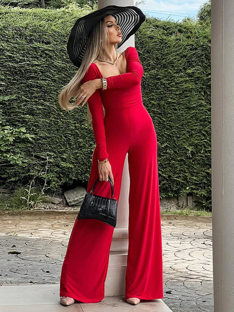 Summer Long Sleeve Backless Skinny Jumpsuit CODE: KAR1741