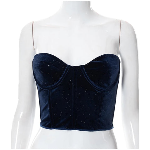 Summer Sexy Vest Sleeveless Bling Backless Glitter Off Shoulder Crop Top CODE: KAR1742