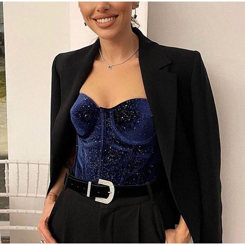 Summer Sexy Vest Sleeveless Bling Backless Glitter Off Shoulder Crop Top CODE: KAR1742