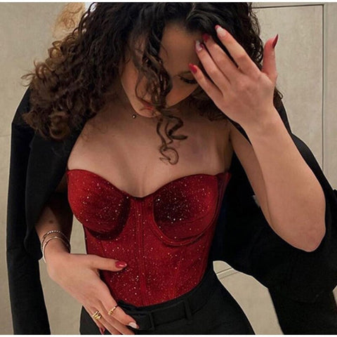 Summer Sexy Vest Sleeveless Bling Backless Glitter Off Shoulder Crop Top CODE: KAR1742