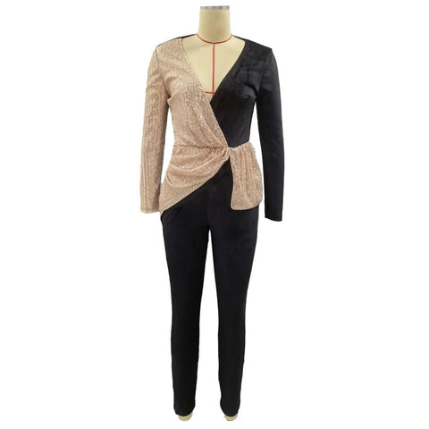 Summer Trendy Banquet Patchwork Skinny Tight Waist Jumpsuit CODE: KAR1743