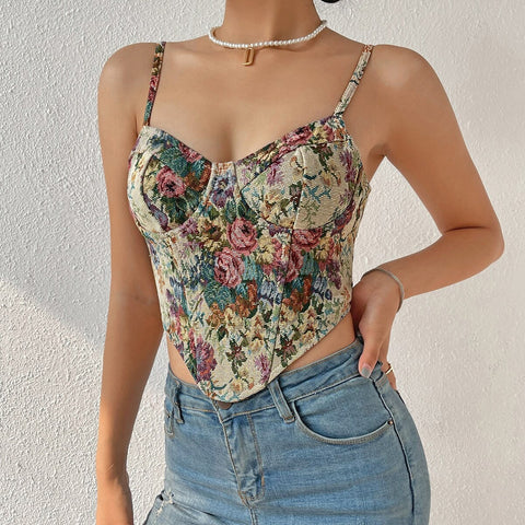 New Vest Sleeveless V Neck Floral Print Retro Irregular Casual Top CODE: KAR1744