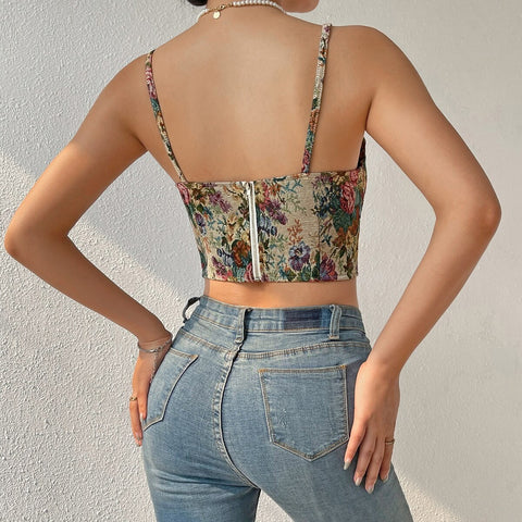 New Vest Sleeveless V Neck Floral Print Retro Irregular Casual Top CODE: KAR1744