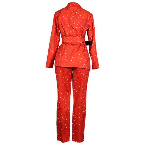 Autumn and Winter Style Elegant Polka Dot Long-sleeved Jacket Pant New Two-piece Set CODE: KAR1748