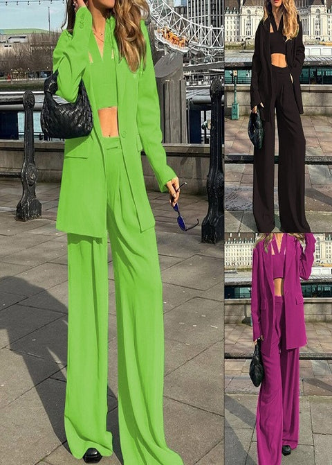Autumn Winter New Fashion Long Sleeve Blazer Coat Casual Pants and Crop Top 3 Three Piece Set CODE: KAR1749