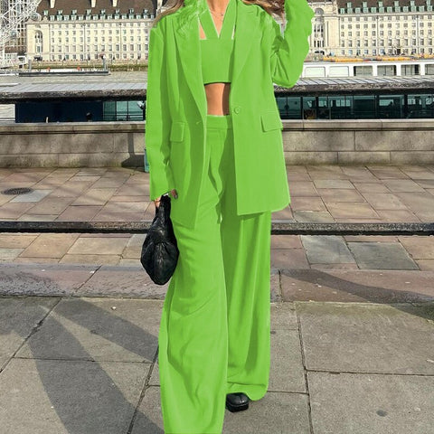 Autumn Winter New Fashion Long Sleeve Blazer Coat Casual Pants and Crop Top 3 Three Piece Set CODE: KAR1749