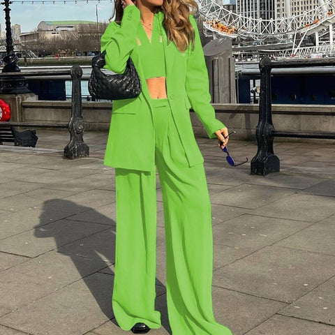 Autumn Winter New Fashion Long Sleeve Blazer Coat Casual Pants and Crop Top 3 Three Piece Set CODE: KAR1749