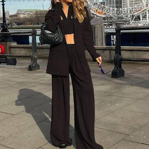 Autumn Winter New Fashion Long Sleeve Blazer Coat Casual Pants and Crop Top 3 Three Piece Set CODE: KAR1749