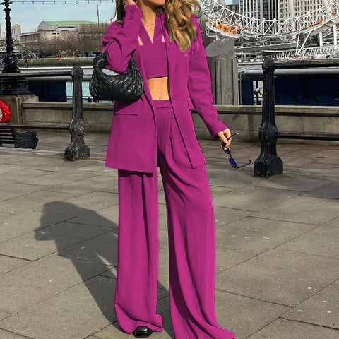 Autumn Winter New Fashion Long Sleeve Blazer Coat Casual Pants and Crop Top 3 Three Piece Set CODE: KAR1749