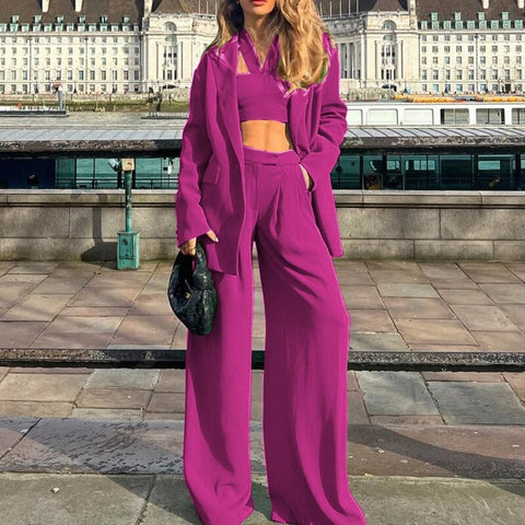 Autumn Winter New Fashion Long Sleeve Blazer Coat Casual Pants and Crop Top 3 Three Piece Set CODE: KAR1749