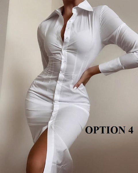 Autumn Elegant Long Sleeve Mid Print Splice Long Shirt Dress CODE: KAR1750