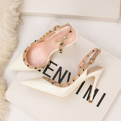 Sexy Slim Rivet Pointed Toe Studded Pumps Heels CODE: KAR1757