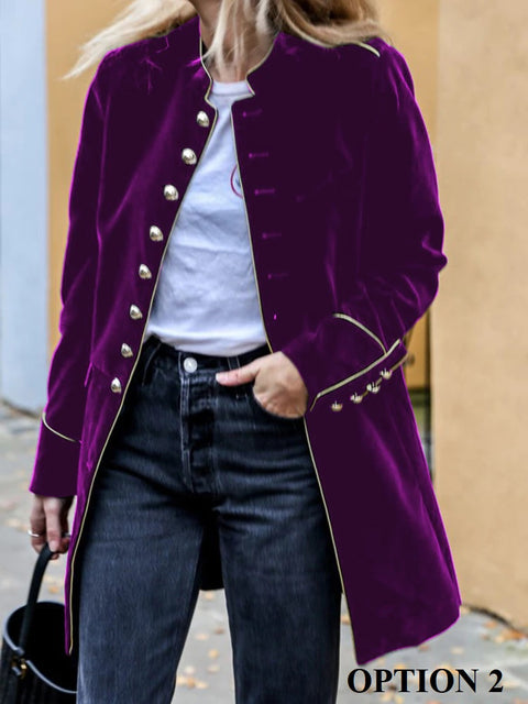 Autumn Winter Warm Loose Casual Long Sleeve Patchwork Multiple Buttons Coat CODE: KAR1765