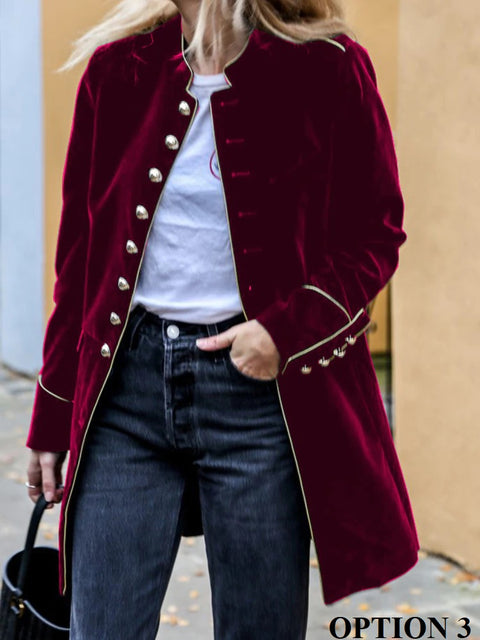 Autumn Winter Warm Loose Casual Long Sleeve Patchwork Multiple Buttons Coat CODE: KAR1765