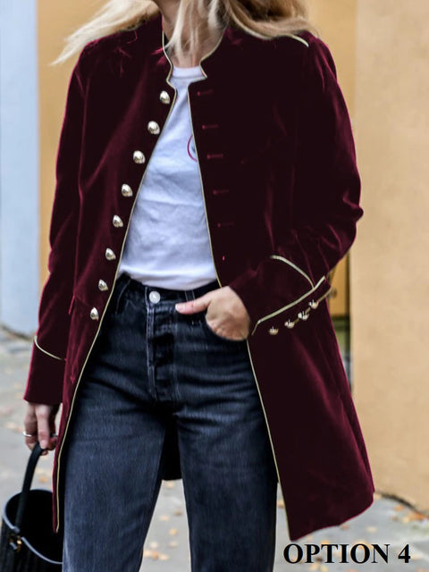 Autumn Winter Warm Loose Casual Long Sleeve Patchwork Multiple Buttons Coat CODE: KAR1765