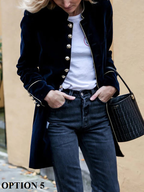 Autumn Winter Warm Loose Casual Long Sleeve Patchwork Multiple Buttons Coat CODE: KAR1765