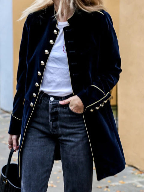 Autumn Winter Warm Loose Casual Long Sleeve Patchwork Multiple Buttons Coat CODE: KAR1765