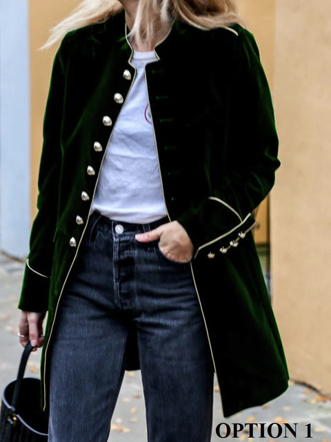 Autumn Winter Warm Loose Casual Long Sleeve Patchwork Multiple Buttons Coat CODE: KAR1765