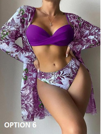 Summer Ruffle Cover Up Three Pieces Bikini Set Swimsuit CODE: KAR1768