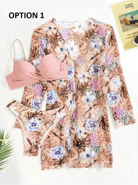 Summer Ruffle Cover Up Three Pieces Bikini Set Swimsuit CODE: KAR1768